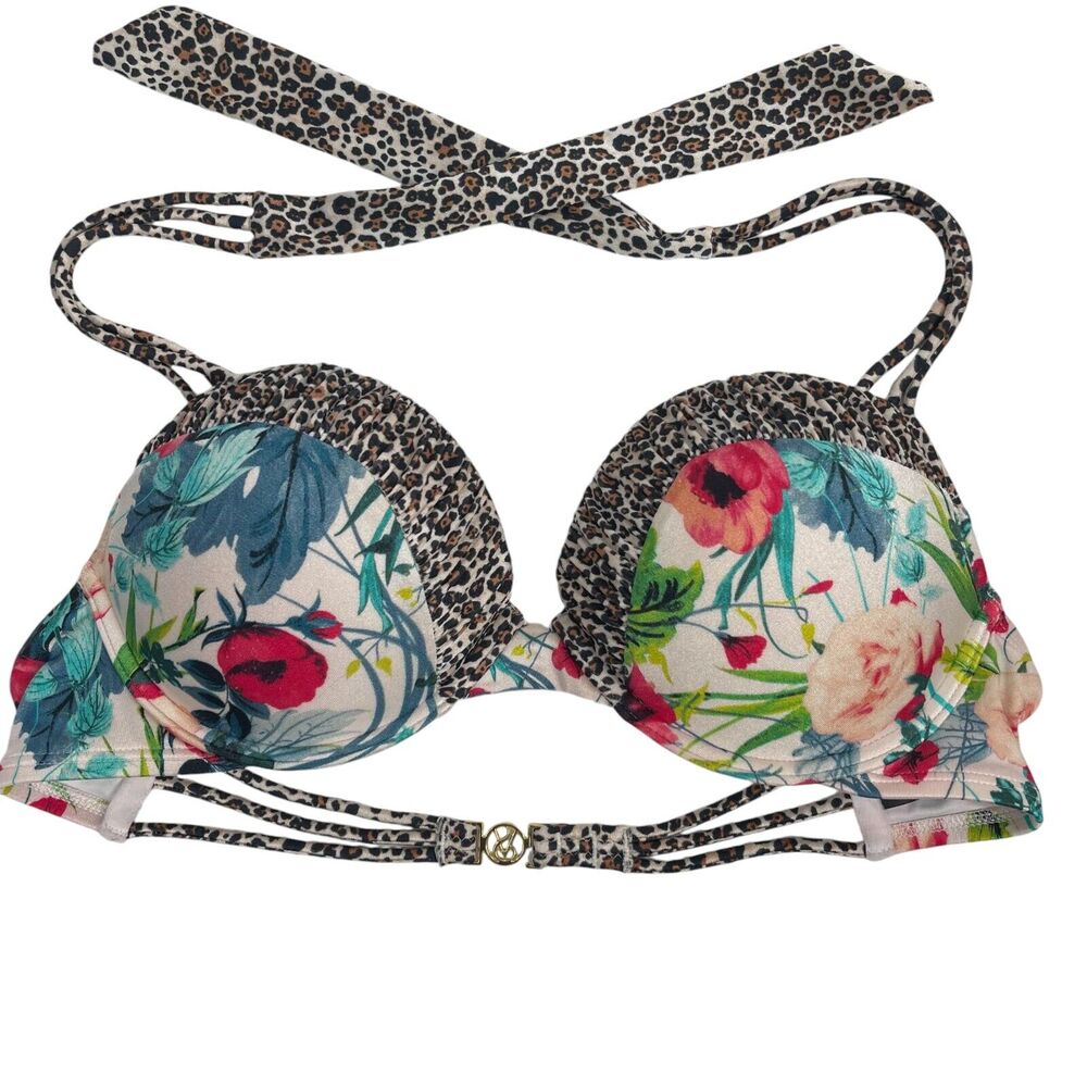 Victoria's Secret The Bombshell Animal Floral Add 2 Cups Halter Bikini Top 36B